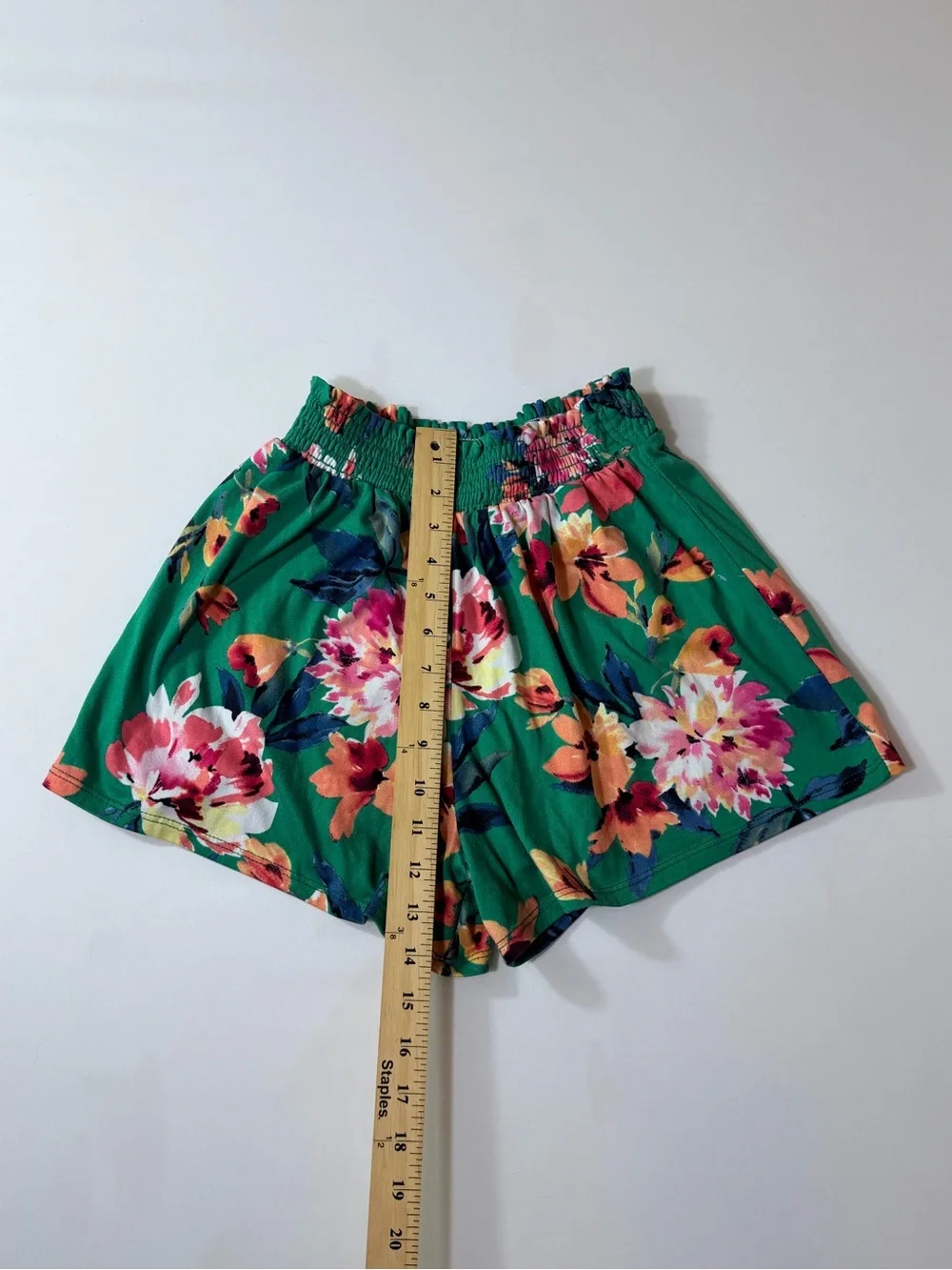 Chenault Girl Floral Shorts Green Orange Pink Elastic High Waist Juniors 0/1